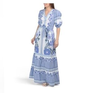 Celina Moon 100% Cotton Blue and White Dress
